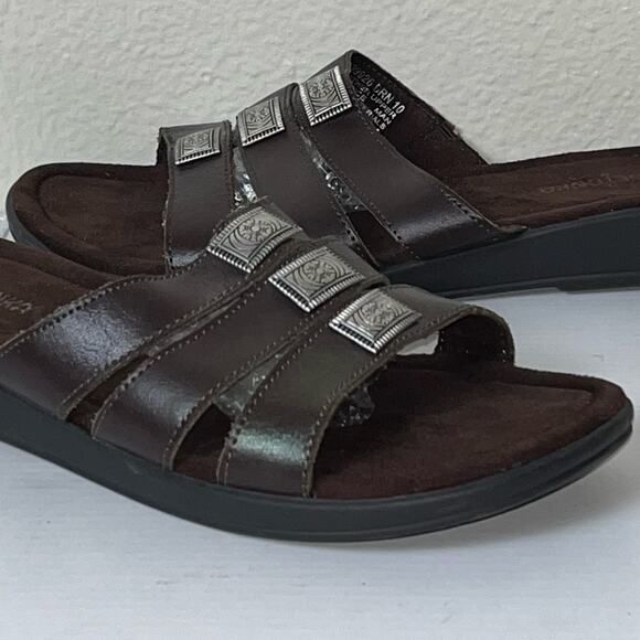 MINNETONKA Brown Leather Slip On Sandals Western Boho Women's Size 10 - Picture 16 of 16